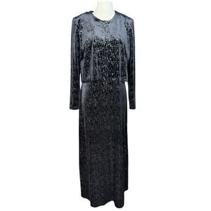 Ronni Nicole Vintage Black Sparkly Velvet Evening Dress w Matching Jacket Sz 12